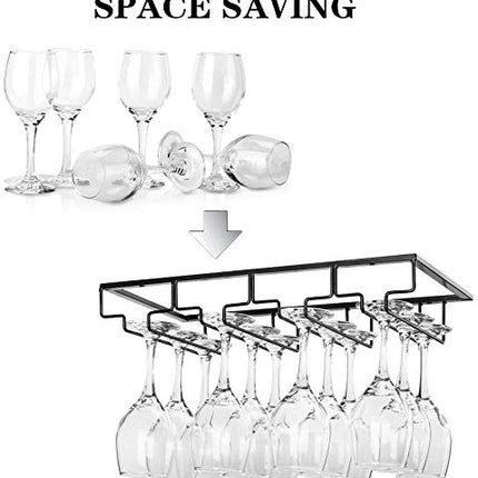 Auveach Portabicchieri Supporto con 4 Binari per 8-12 Bicchiere di Vino - Mantieni I Bicchieri Asciutti a Sospensione o a Parete Cromato Wine Glass Holder Casa Vino Bar Decorazione (4 Binari)