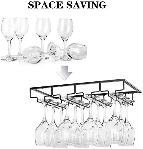 Auveach Portabicchieri Supporto con 4 Binari per 8-12 Bicchiere di Vino - Mantieni I Bicchieri Asciutti a Sospensione o a Parete Cromato Wine Glass Holder Casa Vino Bar Decorazione (4 Binari)