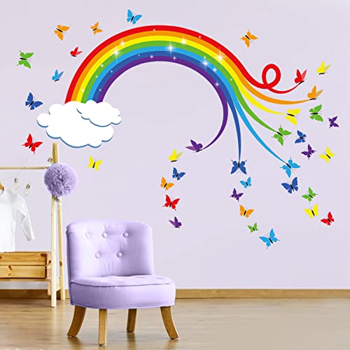 decalmile Adesivi Murali Arcobaleno Adesivi da Parete Farfalle Nube Decorazione Murale Asilo Nido Camera da Letto Cameretta Bambini