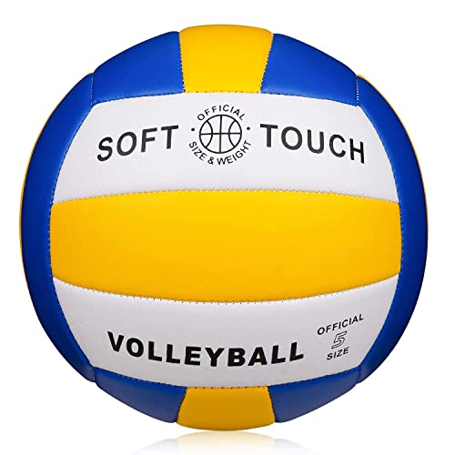 Wuzfully Pallone da Pallavolo Soft Touch Pallone Volley per Bambini/Adulti,Taglia Ufficiale 5 (Blu/Giallo/Bianco)