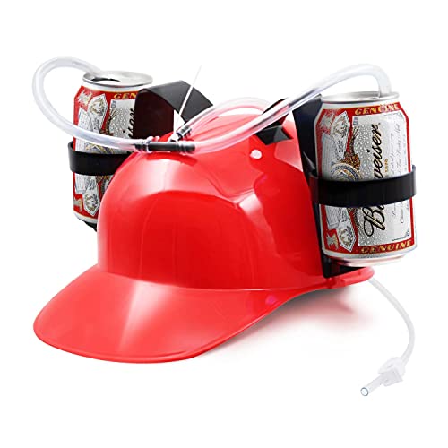 Cappello da birra rosso | Cappello anti-sete | 2 portabevande con cannucce integrate riutilizzabili | Taglia regolabile | Gioco bevente | Creato e sviluppato da OriginalCup®