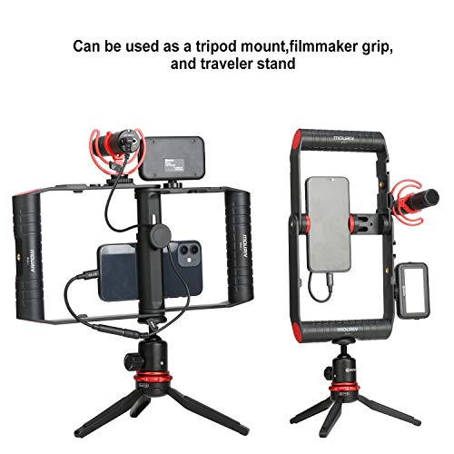 MOURIV Video rig per smartphone pieghevole SmartPhone Stabilizzatore video Grip Supporto per treppiede Scarpa fredda integrata e attacchi da 1/4"-20 per videomaker Video-grapher per Smartphone