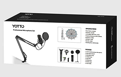 YOTTO USB Microfono a Condensatore Kit 192kHZ/24bit Microfono di Registrazione per Computer PC YouTube con Filtro Antipop, Supporto Regolabile, Ragno Anti Shock, Filtro Anti-Vento, Attaches de câble