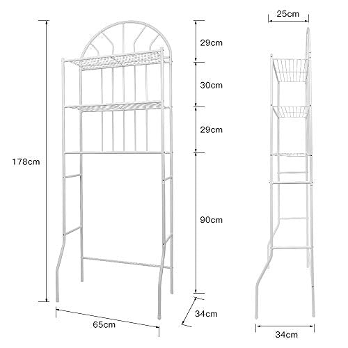 RELOVE Scaffale Multifunzione per Bagno Rack Mensole Salvaspazio, Organizer per Bagno, WC, Bidet e Lavanderia, 3 Ripiani Portaoggetti in Ferro, Portasciugamani (65 * 34 * 177cm (bianco))