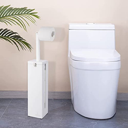 Stoccaggio carta igienica bambù con coperchio-Porta rotoli di carta igienica bianca per bagno-Portaroli carta igienica piede-Supporto carta igienica legno-Organizzatore Porta carta igienica 6 rotoli.