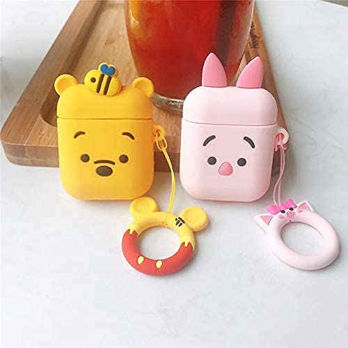 YIGEYI Custodia in Silicone Compatibile con Airpods 1 e 2 Funny Cute Cartoon 3D Case Cover[Serie di Animazione Leggero] (Winnie)