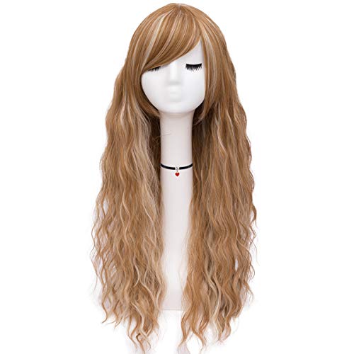 Parrucca bionda donna ricci lunghi parrucche con frangia per donne/ragazze/sintetici capelli sintetici parrucche naturali partita/costume Wig DE001XA