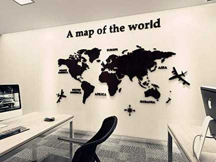 Adesivo da Parete Mappa - Del Mondo 3D Mappa Adesivi Murali Fai da te Arts Wall Sticker Decorativi per Soggiorno TV Par Camera da Letto Ufficio Stanze (Nero,M:120 * 60 cm)