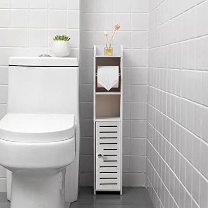 AOJEZOR Porta carta igienica, Colonnina con portarotolo, Piantana portarotolo e portascopino 2 in 1, Mobile Bagno, Bianco Realizzato (Bianco)
