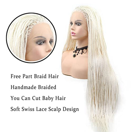 Parrucche intrecciate bionde platino per donne afro parrucca a treccia bianca lunga dritta pre-pizzicata Micro trecce sintetiche senza colla parrucca anteriore in pizzo resistente al calore capelli