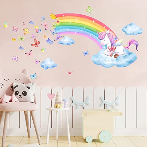 Adesivi Murali Arcobaleno Unicorno Adesivi da Parete Farfalle Nube Adesivi Muro Unicorno Arcobaleni Decorazione Murale Asilo Nido Camera da Letto Cameretta Ragazza Bambini