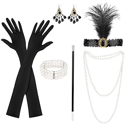 6 Pezzi Set di Accessori Anni '20, Accessori Anni 20 Donna, Gatsby Stile Kit, Great Gatsby Accessori Set Accessori Gatsby Costume Set Charleston Accessori per la Festa Degli Anni '20, Halloween Ballo