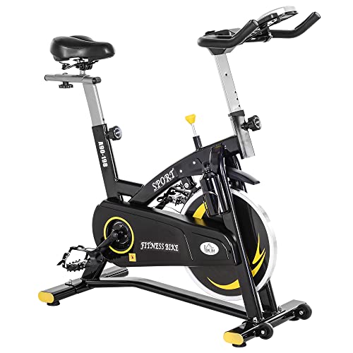 HOMCOM Cyclette Professionale, Cyclette da Camera Regolabile con Schermo LCD e Volano 10kg per Casa o Palestra, Nera e Gialla