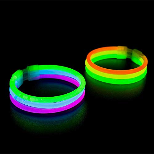 The Glowhouse - Braccialetti Luminosi Starlight di qualità premium 100 Luminose Fluorescenti Colori Misti - Set da 206 pezzi con connettori, per Halloween, Feste e Carnevale per Bambini e Adulti