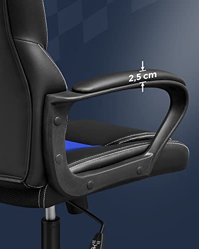 SONGMICS Sedia da Ufficio, Sedia da Gaming Ergonomica, Meccanismo Oscillante, Altezza Regolabile, Sedia da Scrivania per i Sedentari, Traspirante, Nero e Blu OBG025Q01