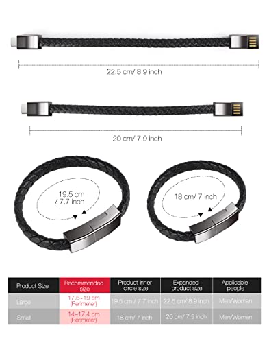 Power4 - Cavo USB C in pelle con cavo di ricarica Tipo-C intrecciato da polso, cavo USB per sincronizzazione dati per Samsung Galaxy Android