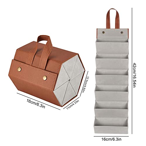 CHENKEE Scatola Portaoggetti Occhiali da Sole, Scatola Portaoggetti Occhiali 6 Scomparti Organizzatore per Occhiali Sole Custodia Occhiali in Pelle Occhiali Organizer da Viaggio (Marrone)