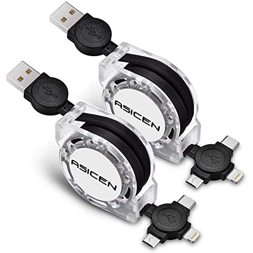 Cavo di ricarica multi-veloce 3A 2Pack 3-in-1 Cavo di trasferimento dati retrattile da 1 m a Micro USB di tipo C per iPhone 12 11 Xs Xr X 8,iPad,iPod,Samsung Galaxy,Huawei,Nokia,LG,Pixl,Xiaomi,HTC