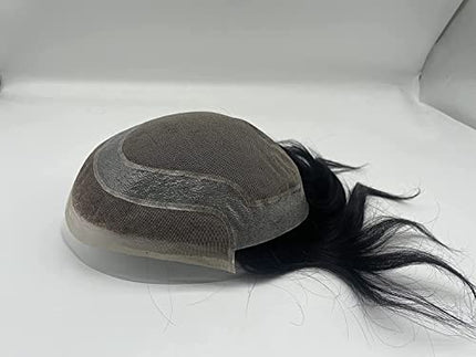 Parrucchino da uomo PU Front Pizzo Toupee Pezzi dei Capelli Umani europei per gli protesi capelli uomo 8×10 pollici sottile 0.06 cm Uomo Parrucca Sistema parrucchino Sostituzione in Marrone scuro…