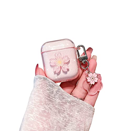 Ownest Compatibile con AirPods 1 Custodia AirPods 2 Custodia Protettiva, Adorabile Fiore Antivibrante TPU Trasparente Floreale Portachiave Flash per Donne e Ragazze Cover per Airpods 2&1- Fiori