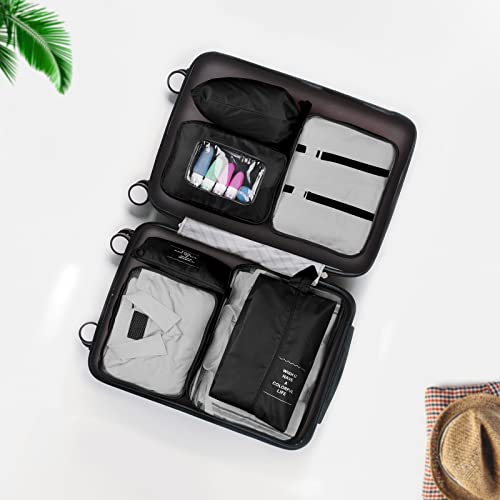 TENXSNUG Organizer Valigie Viaggio, 8 Pezzi Travel Organizer Packing Cubes Leggero Organizzatore Valigia Cubi di Imballaggio Cubo di Viaggio per i Vestiti, Scarpe, Intimo, Nero