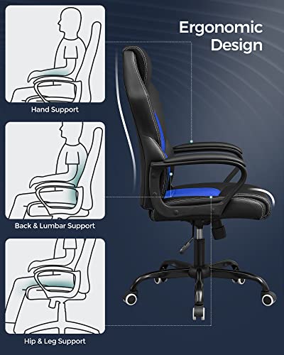 SONGMICS Sedia da Ufficio, Sedia da Gaming Ergonomica, Meccanismo Oscillante, Altezza Regolabile, Sedia da Scrivania per i Sedentari, Traspirante, Nero e Blu OBG025Q01