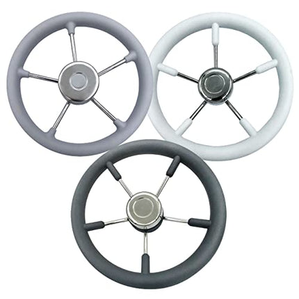Glac Store® Volante Timone Nautico Bianco Grigio Nero per Barca a 5 razze in Acciaio Inox Impugnatura in Poliuretano Diametro Ø 32,5 35 40 cm (Diametro 32,5cm BIANCO)