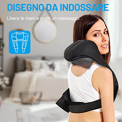 Massaggiatore Cervicale Riscaldato 45°C Massaggiatore Schiena 16 Palline Massaggio e 3 Velocità Regolabili Massaggio Shiatsu Elettrico Profondo con Cavo di Alimentazione 1.8 m Cavo di Auto 1.2 m