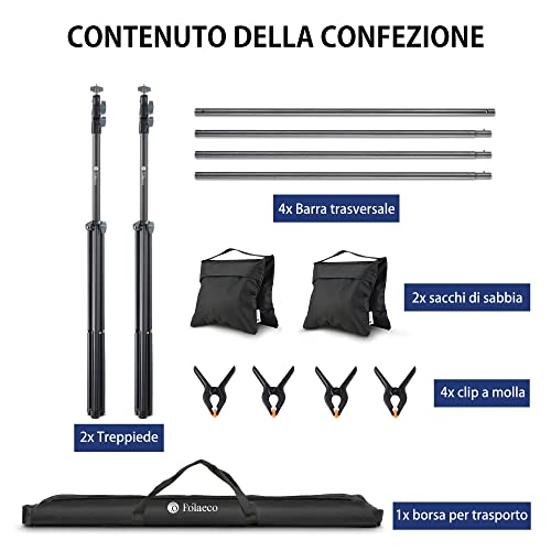 Supporto per Sfondi 2,8x3m Regolabile Sistema Professionale per Fondale in Cotone Studio Fotografia Ritratti Video LiveStreaming Feste Matrimoni con Borsa Portatile Morsetti e Sacchetti Sabbia