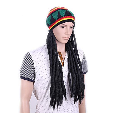 LSYYSL 1 cappello lungo intrecciato, 1 paio di occhiali e 1 braccialetto intrecciato, berretto parrucca intrecciato nero, accessori costume mascherato per feste, cosplay