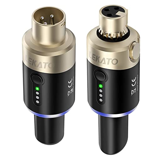 LEKATO Sistema microfonico wireless XLR, 5.8 Ghz Ricevitore trasmettitore plug-on per microfono dinamico, mixer audio, fotocamera DSLR, sistema PA