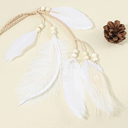 Yean Fascia per capelli in stile hippy indiano, con piume bianche, fascia per capelli, accessorio per feste in maschera di Halloween