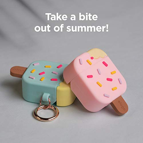 elago Gelato Custodia Cover in Silicone Morbido con Moschettone Portachiavi Compatibile con AirPods 2 & 1 - Unico 3D Cover Ice Cream Carina Regalo Cover Kawaii (Fragola)