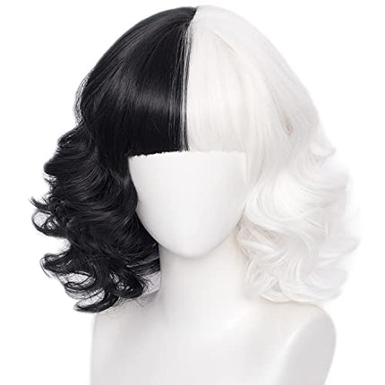 ATAYOU® 2 Tonalità Parrucche Sintetiche Di Cosplay Delle Donne Bob Di Media Lunghezza Parrucca (Metà Mezzo Bianco Nera) …