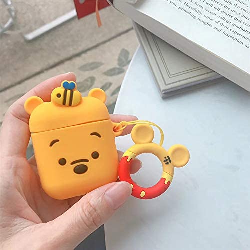 YIGEYI Custodia in Silicone Compatibile con Airpods 1 e 2 Funny Cute Cartoon 3D Case Cover[Serie di Animazione Leggero] (Winnie)