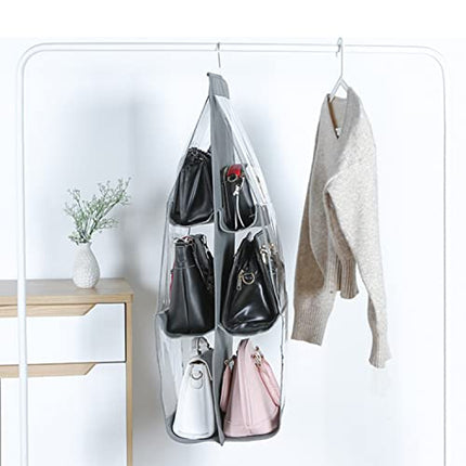 Saijer Borsa Organizzatore Armadio,3 Pezzi con 6 Tasche Grigio Non Tessuto Il Salvaspazio Pensile Porta Borse da Armadio Organizer da Appendere per Borsa Organizer Borse Pieghevole per Camera da Letto