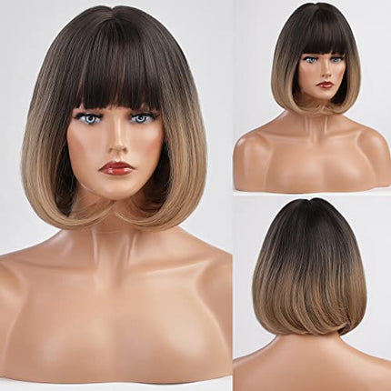 EMMOR Marrone Bob parrucche per le donne Parrucche naturali con frange frange parrucche sintetiche resistenti al calore (Marrone)