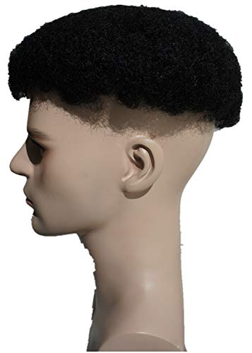 N.L.W. 360 Parrucche di Pizzo Pieno Full Lace Parrucca Uomo per Afro Uomini Sistema di Sostituzione dei Capelli Protesi Capelli Uomo 8×10 Pollici Pelle Sottile 0.06cm Spessore Parrucche in Off Black