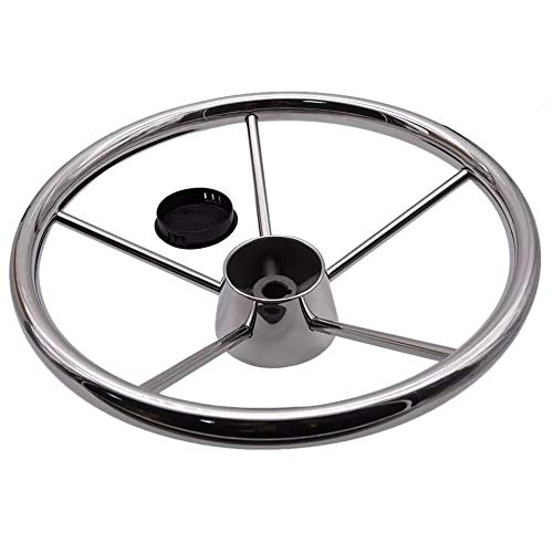 Geloo Volante per Barca 13-1/2 pollici 5 razze barca volante distruttore stile nave marina in acciaio inox accessori per adattarsi alberi conici standard da 3/4", per pontone barca yacht universale