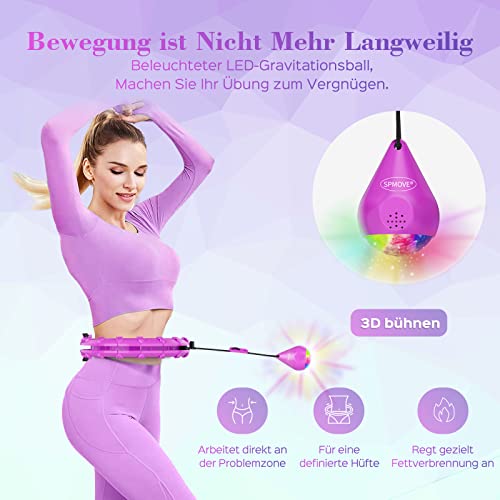 SPMOVE Smart Hula Hoop, Smart Hula Hoop per adulti e principianti, Hula Hoop con sfera di peso, Hoola Hoop per dimagrire e fitness, pneumatici fitness con palla LED e contatore, 24 pezzi rimovibili