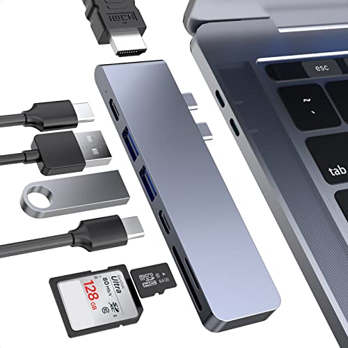 Adattatore USB C per MacBook Pro/Air M1/M2 2023-2019, con 4K@30Hz HDMI, Thunderbolt 3, USB C, 2 USB 3.0, Micro SD/SD slot, stazione di astracco 7 in 2 Dual Type C per MacBook Pro/Air Air/Air 2023-2019