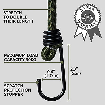Pluvios Ganci Elastici - 10 Corde Elastiche con Gancio - Multiuso e di Varie Taglie - Corde Elastiche per Teloni, Portapacchi, Campeggio - Resistenti a Intemperie e Raggi UV
