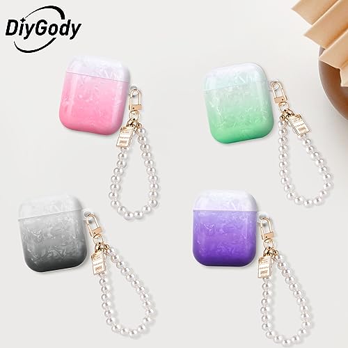 DiyGody Custodia Protettiva Antiurto in Silicone TPU per Airpods 1&2 Generazione per Donne, Cover Glitter per Airpods 1/2 Generazione con Portachiavi in Perle, Adorabile Case Anti Scivolo AntiGraffio