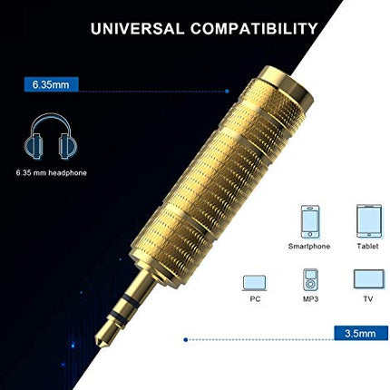 DIGITNOW!3,5mm Maschio a 6,35mm Femmina e 6,35 mm Maschio a 3,5 mm Femmina Adattatore Jack Stereo Placcato in Oro, Connettori Compatibile con Chitarra Tastiere elettroniche Cuffie, 4 Pack