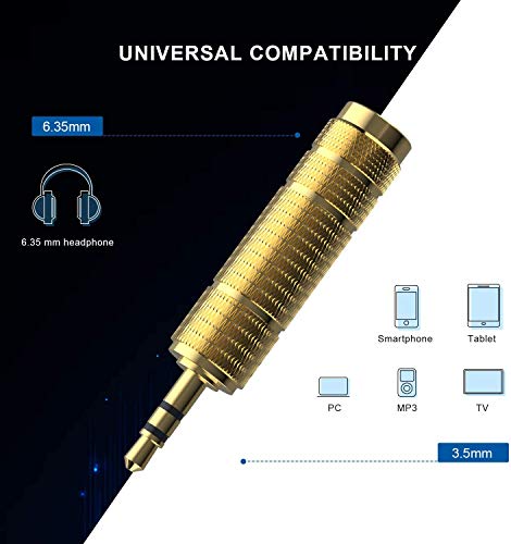 DIGITNOW!3,5mm Maschio a 6,35mm Femmina e 6,35 mm Maschio a 3,5 mm Femmina Adattatore Jack Stereo Placcato in Oro, Connettori Compatibile con Chitarra Tastiere elettroniche Cuffie, 4 Pack