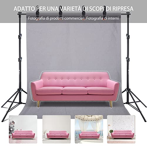 Supporto per Sfondi 2,8x3m Regolabile Sistema Professionale per Fondale in Cotone Studio Fotografia Ritratti Video LiveStreaming Feste Matrimoni con Borsa Portatile Morsetti e Sacchetti Sabbia