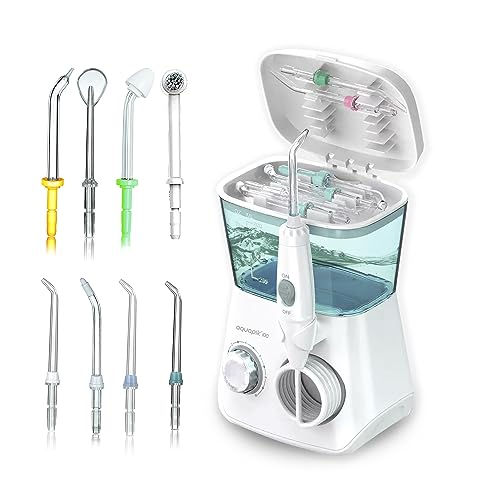 Aquapik 100, Irrigatore Dentale e Nasale Professionale. Include 8 ugelli multifunzione. 10 livelli di potenza. Capacità 600 ml. Consigliato dai dentisti. Family Water Flosser (Irrigatore)