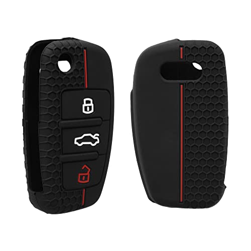 kwmobile Custodia Coprichiave Compatibile con Audi con 3 tasti pieghevole Cover - Copri Telecomando Chiave Auto - Copri Chiavi Macchina nero/rosso