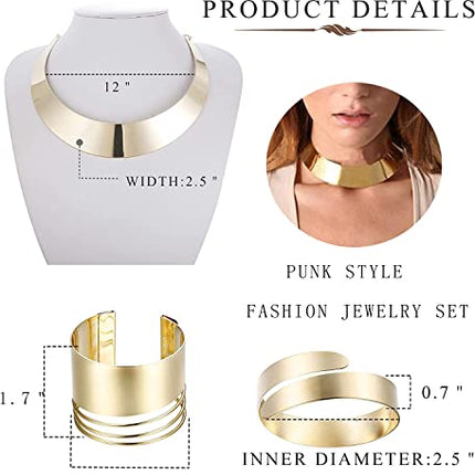 ADRAMATA 3 Pezzi Gioielli Donna Set Bib Choker Collane Dichiarazione per Donna Bracciale a Polsino Oro Collane e Bracciale Set Grosso Africano Costume Gioielli