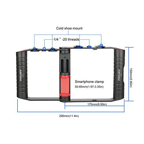 MOURIV Video rig per smartphone pieghevole SmartPhone Stabilizzatore video Grip Supporto per treppiede Scarpa fredda integrata e attacchi da 1/4"-20 per videomaker Video-grapher per Smartphone